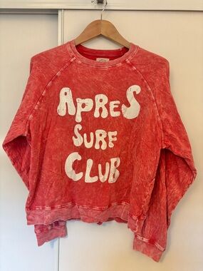 Electric & Rose Womens Red Sweatshirt Oversize Medium Distressed Apres Surf Club